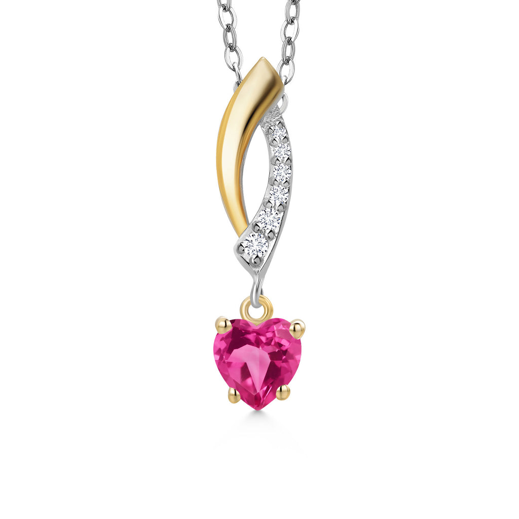 Pink Created Sapphire - September_Pendant in 925 Sterling Silver and 10K Yellow Gold