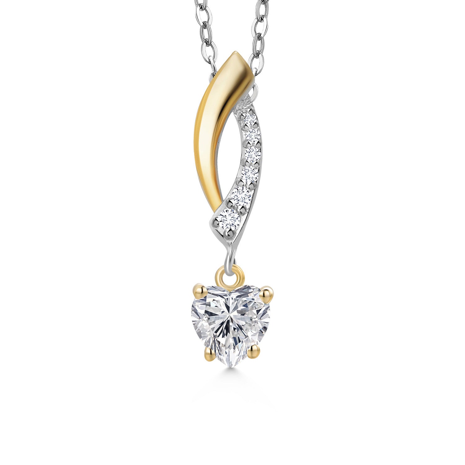 925 Silver and 10K Yellow Gold Lab Grown Diamond Pendant Necklace for Women | 0.57 Cttw | Gemstone April Birthstone | Heart Shape 5MM | With 18 Inch Chain