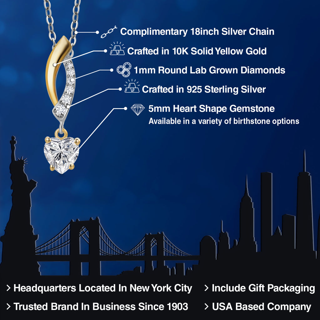 White Lab Grown Diamond - April_Pendant in 925 Sterling Silver and 10K Yellow Gold