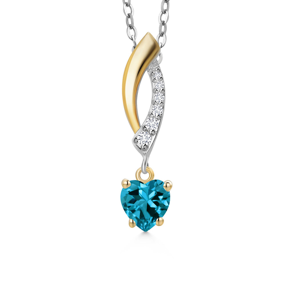 London Blue Topaz - November_Pendant in 925 Sterling Silver and 10K Yellow Gold