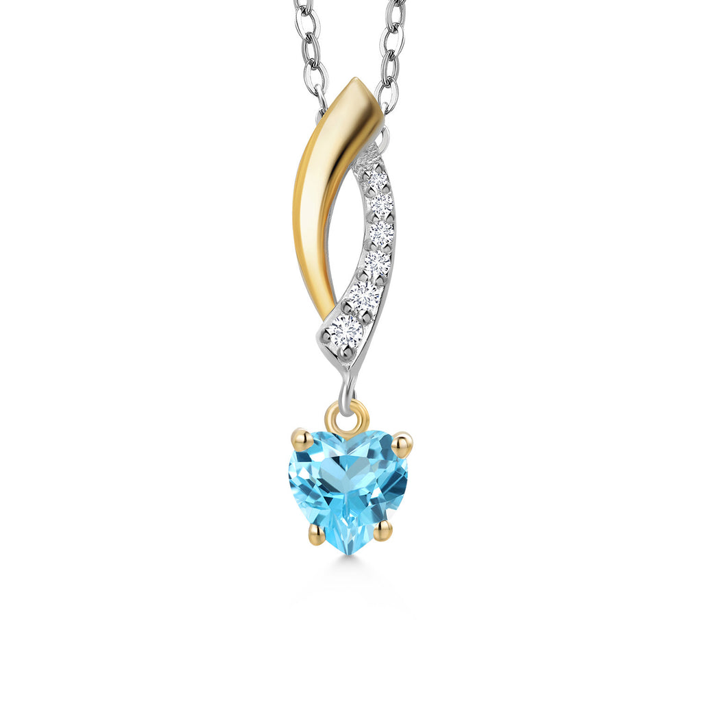 Swiss Blue Topaz - November_Pendant in 925 Sterling Silver and 10K Yellow Gold