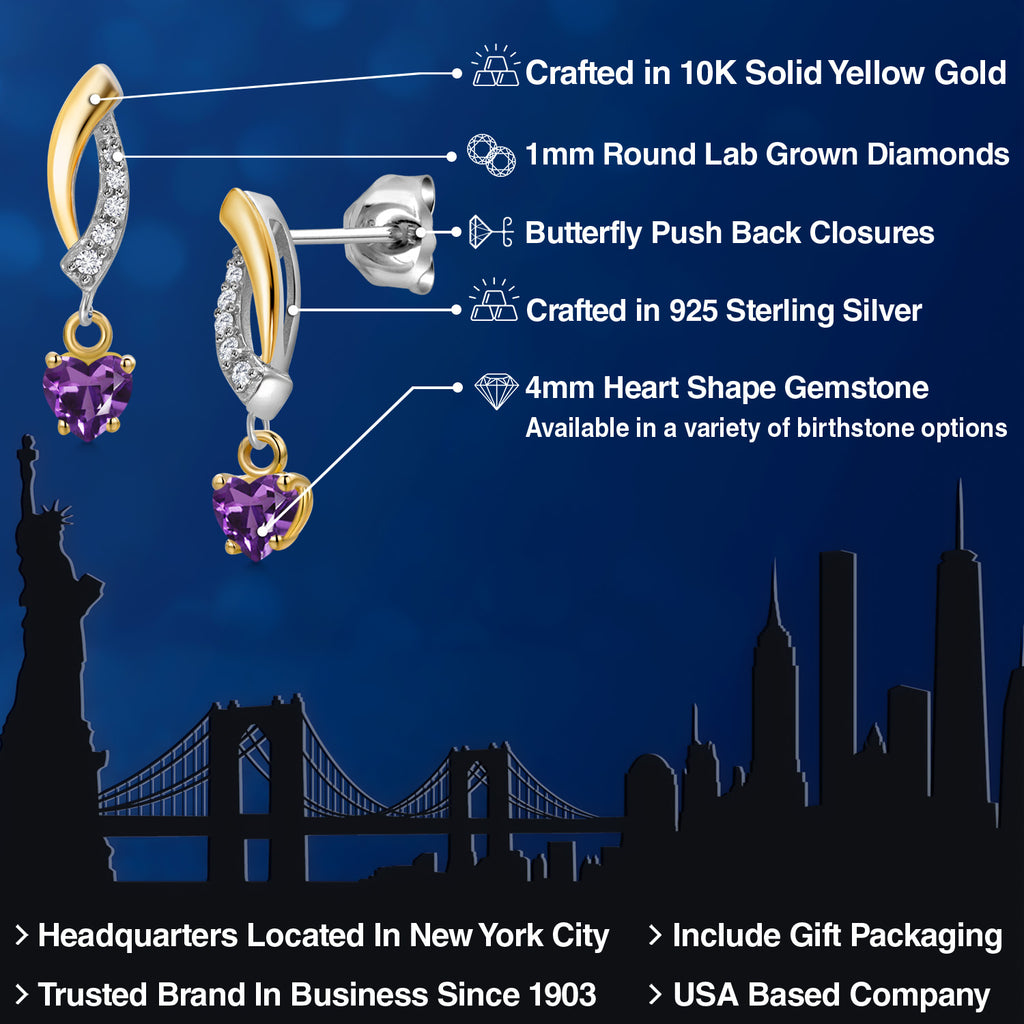 Amethyst - February_Earrings in 925 Sterling Silver and 10K Yellow Gold