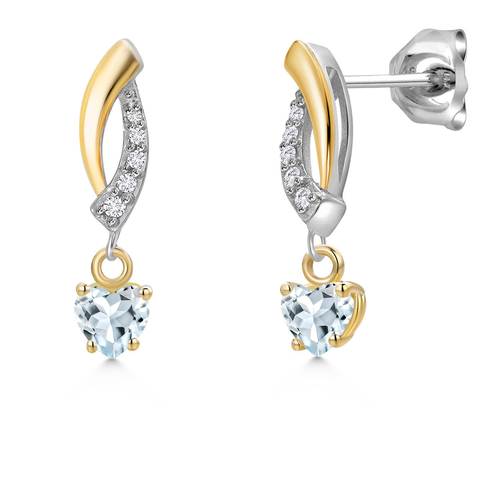 Aquamarine - March_Earrings in 925 Sterling Silver and 10K Yellow Gold