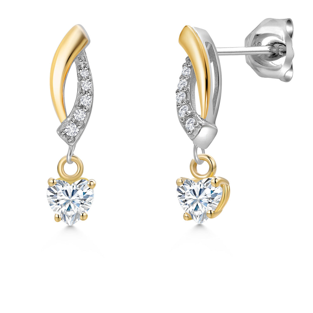 White Moissanite - April_Earrings in 925 Sterling Silver and 10K Yellow Gold