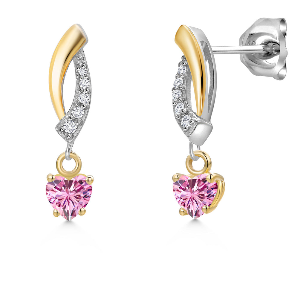 Pink Moissanite - April_Earrings in 925 Sterling Silver and 10K Yellow Gold