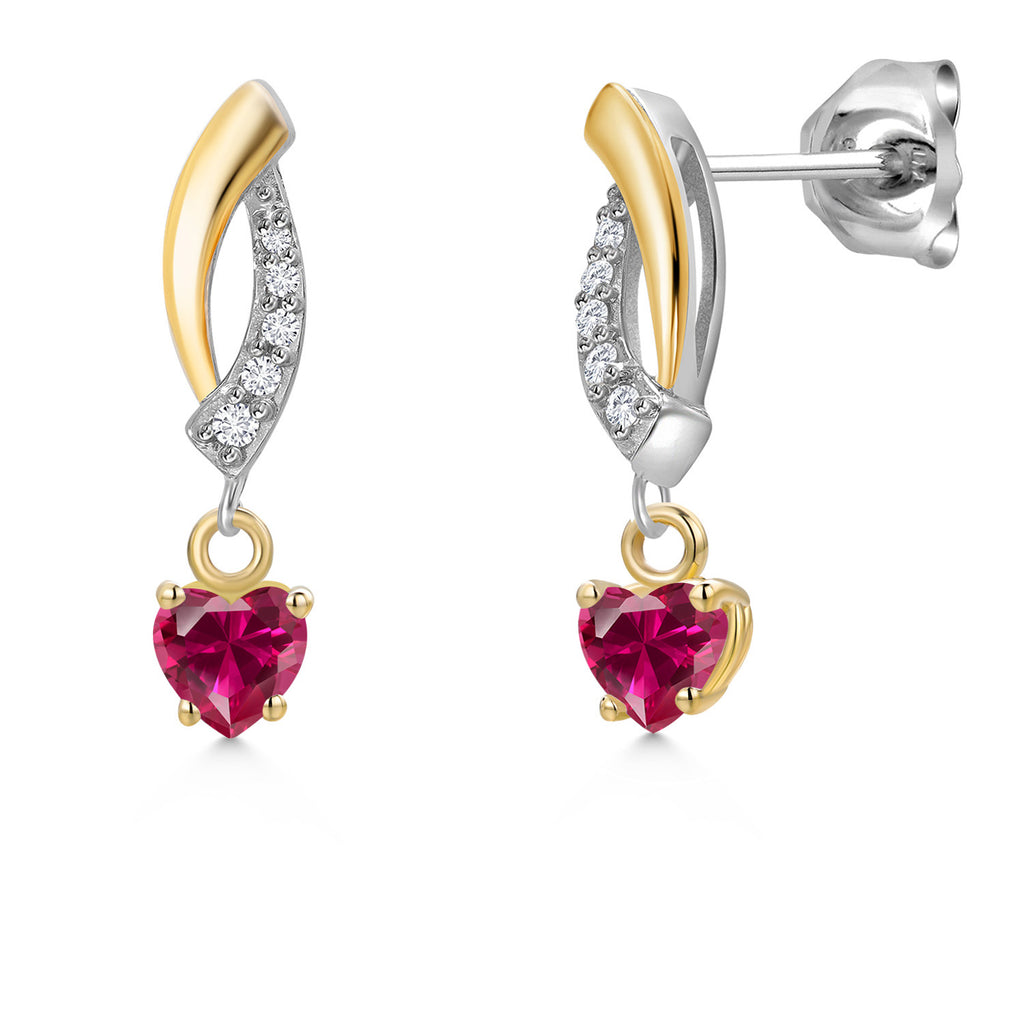 Created Ruby - July_Earrings in 925 Sterling Silver and 10K Yellow Gold