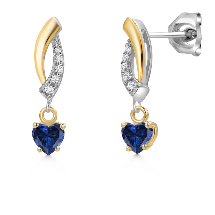 Blue Created Sapphire - September_Earrings in 925 Sterling Silver and 10K Yellow Gold
