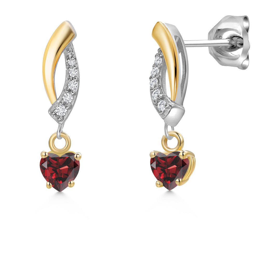 Garnet - January_Earrings in 925 Sterling Silver and 10K Yellow Gold
