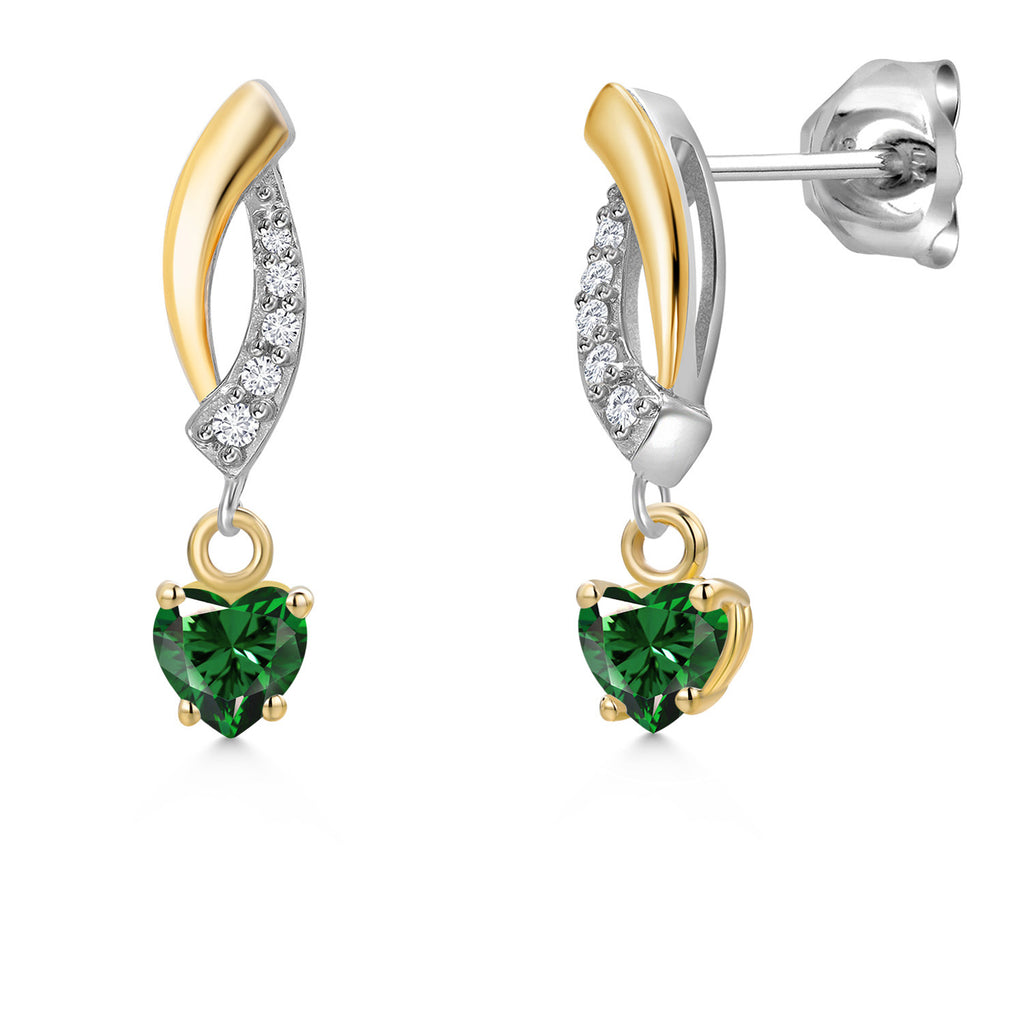 Nano Emerald - May_Earrings in 925 Sterling Silver and 10K Yellow Gold