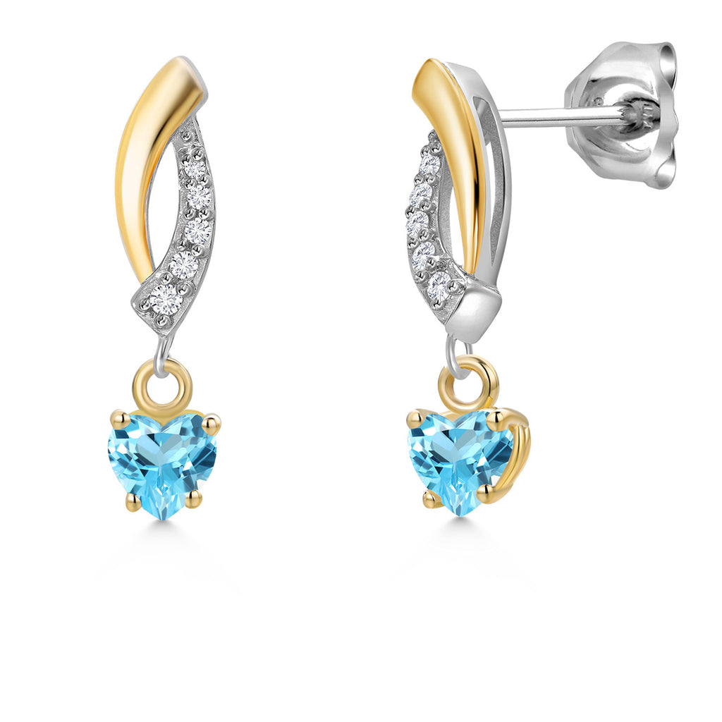Swiss Blue Topaz - November_Earrings in 925 Sterling Silver and 10K Yellow Gold