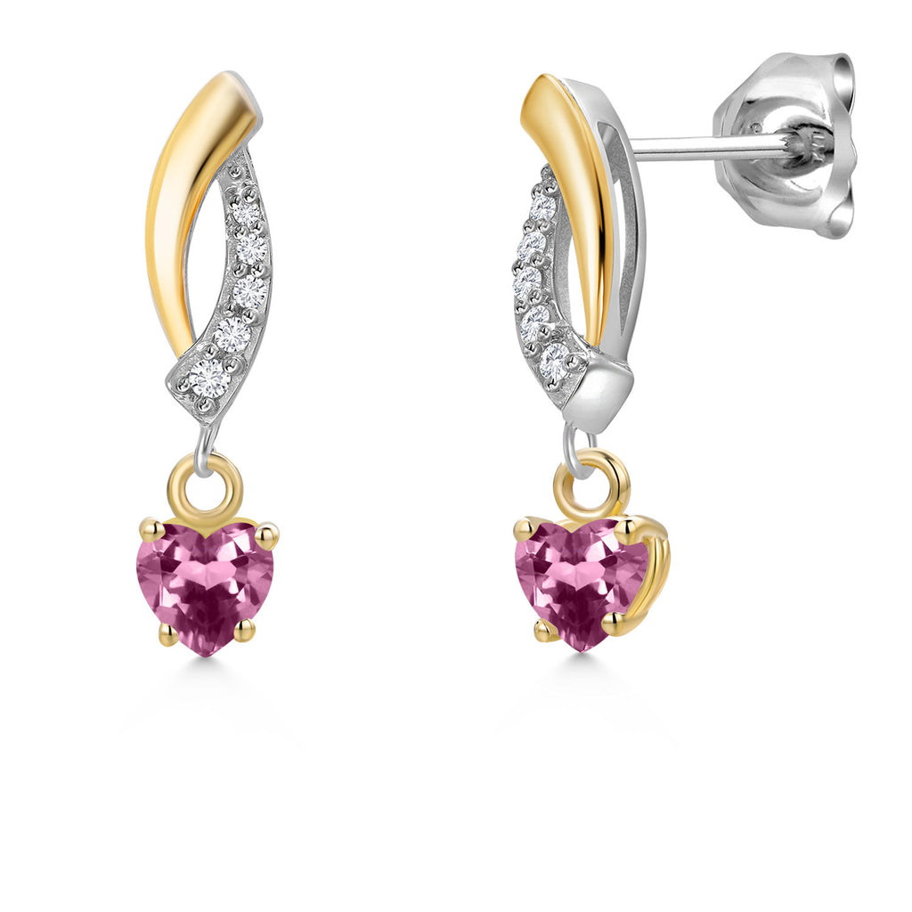 Pink Tourmaline - October_Earrings in 925 Sterling Silver and 10K Yellow Gold