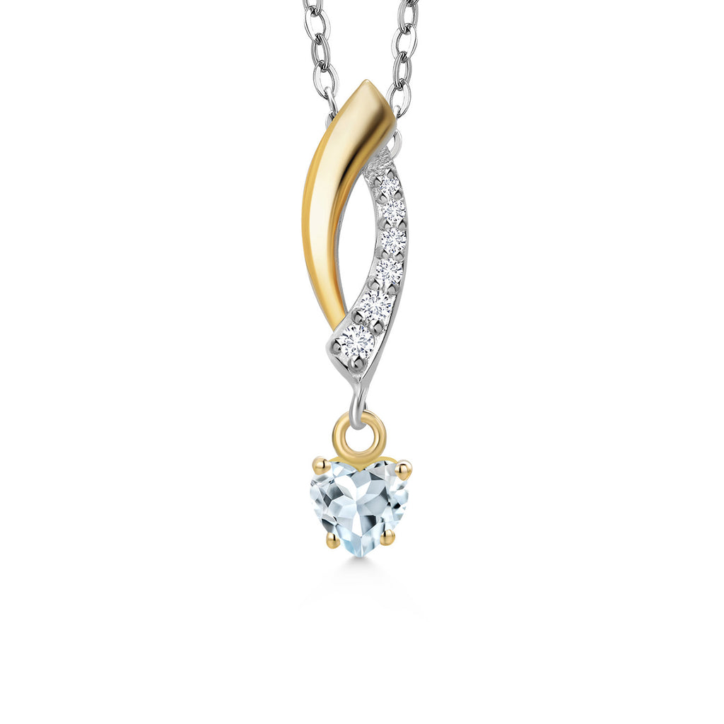 Aquamarine - March_Pendant in 925 Sterling Silver and 10K Yellow Gold