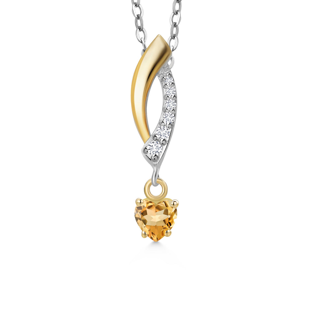 Citrine - November_Pendant in 925 Sterling Silver and 10K Yellow Gold