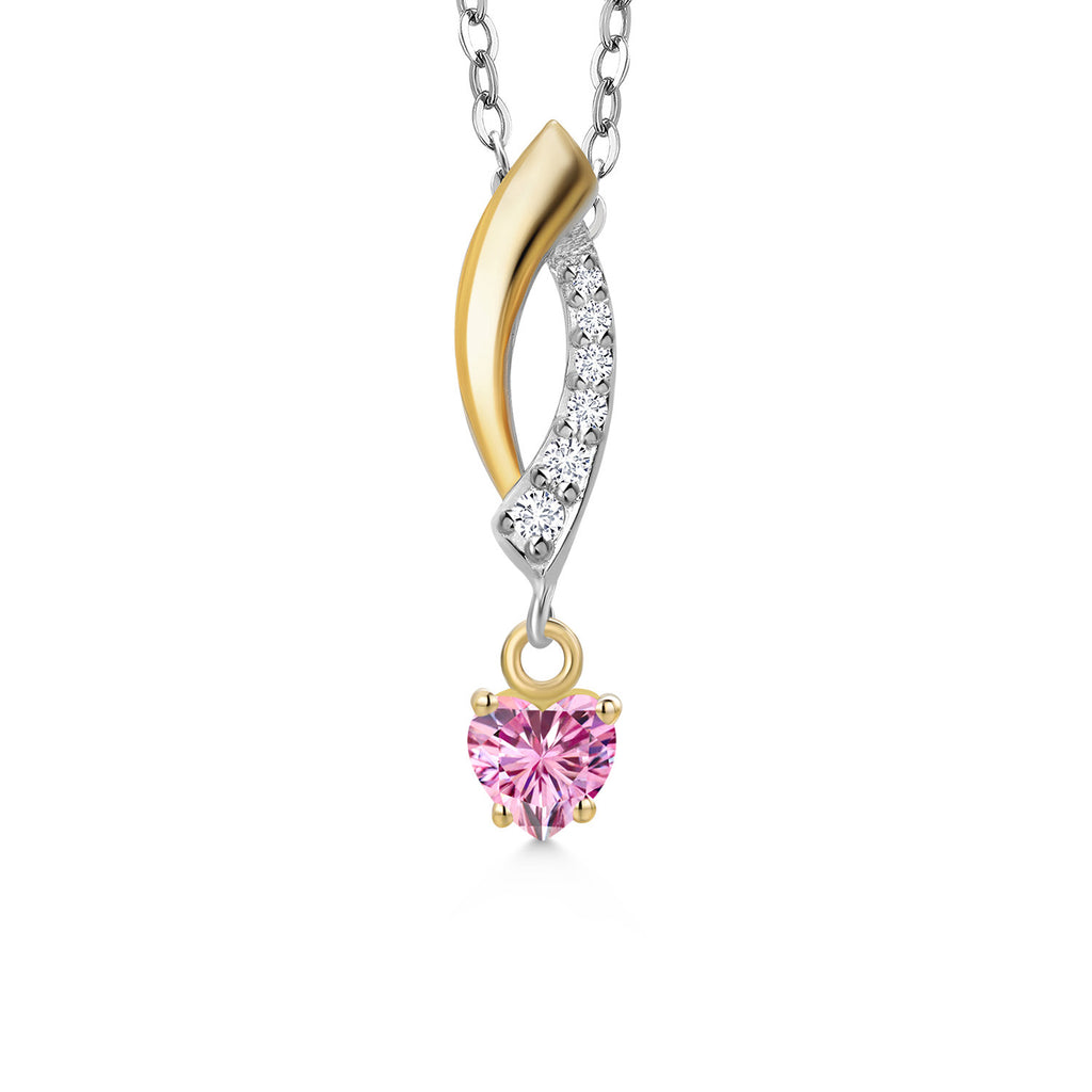 Pink Moissanite - April_Pendant in 925 Sterling Silver and 10K Yellow Gold