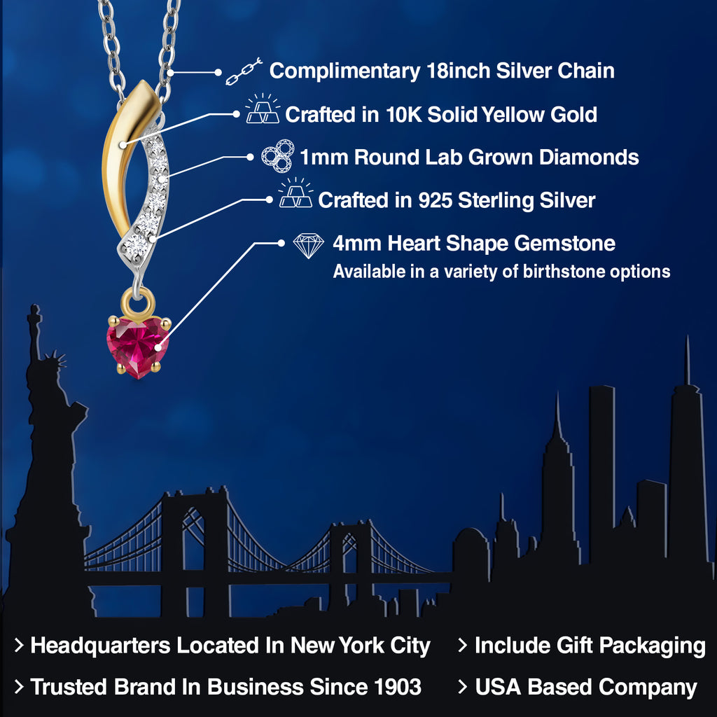Created Ruby - July_Pendant in 925 Sterling Silver and 10K Yellow Gold