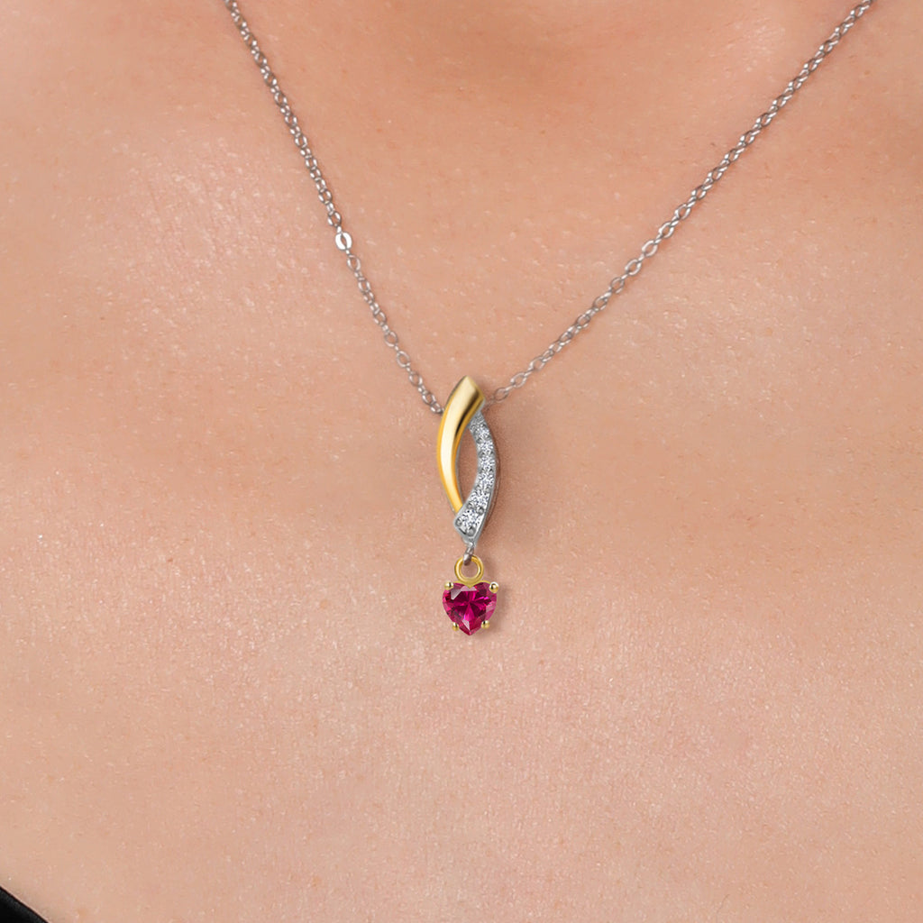 Created Ruby - July_Pendant in 925 Sterling Silver and 10K Yellow Gold