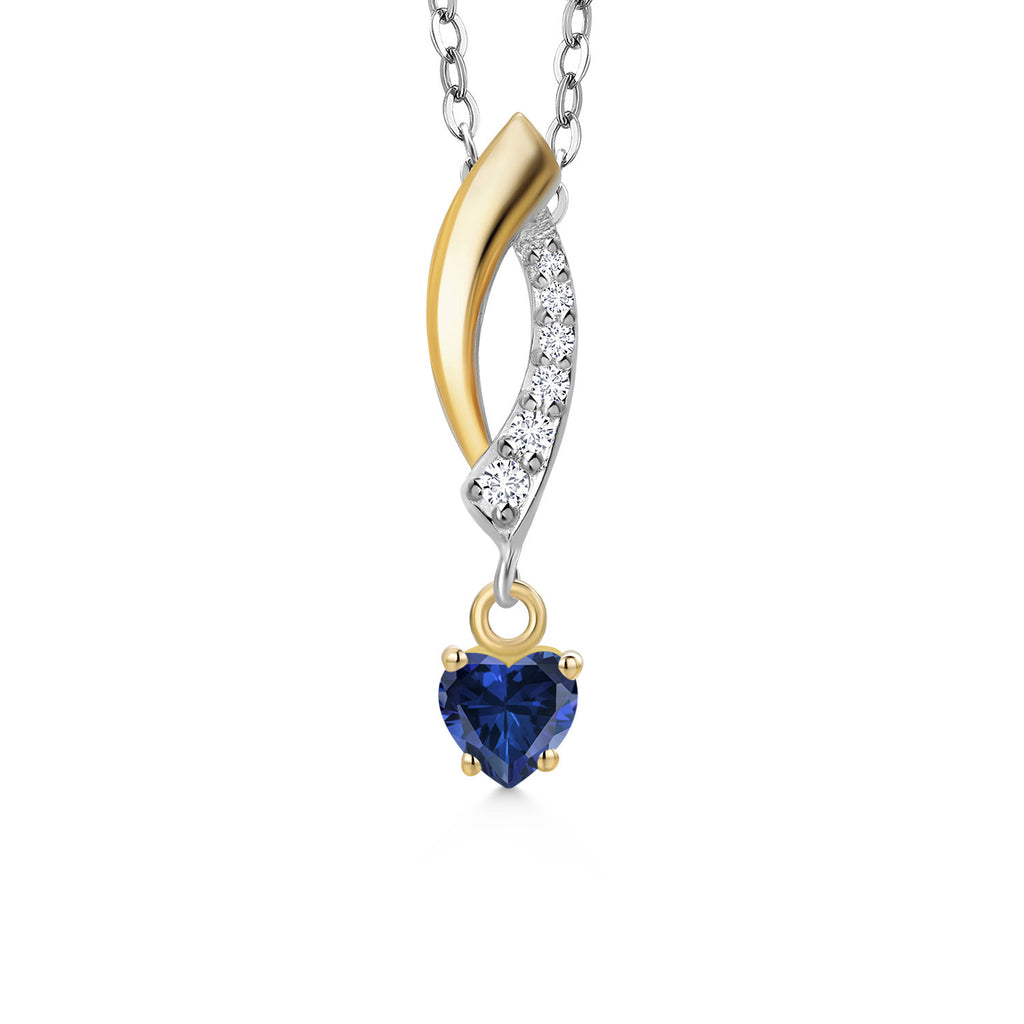 Blue Created Sapphire - September_Pendant in 925 Sterling Silver and 10K Yellow Gold