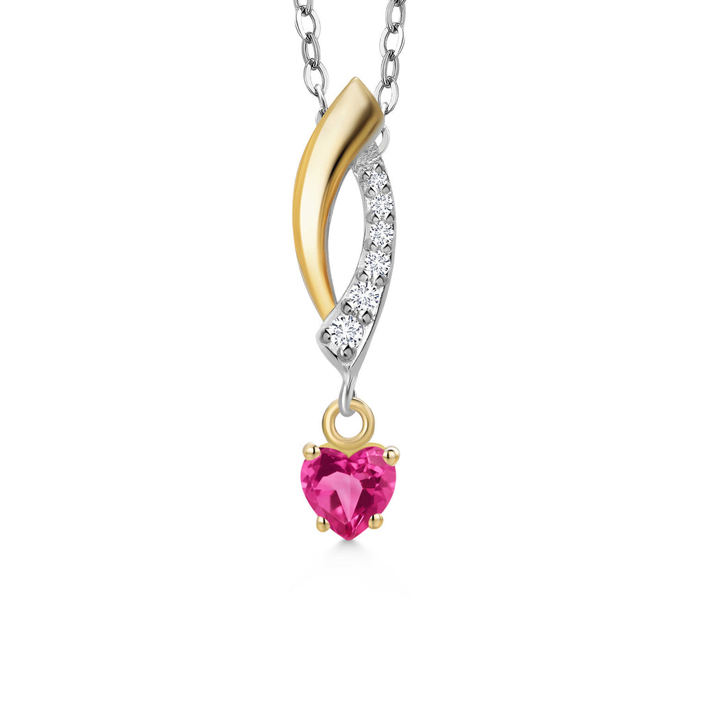 Pink Created Sapphire - September_Pendant in 925 Sterling Silver and 10K Yellow Gold