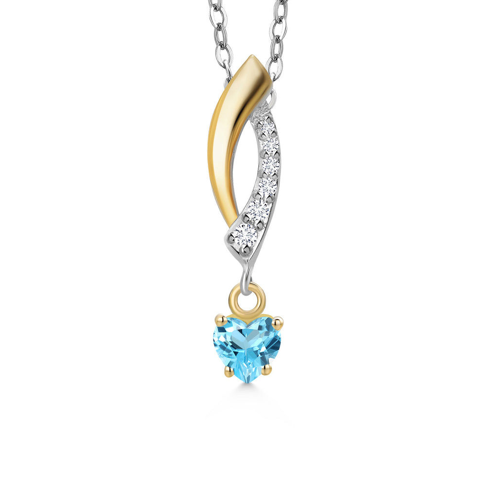 Swiss Blue Topaz - November_Pendant in 925 Sterling Silver and 10K Yellow Gold