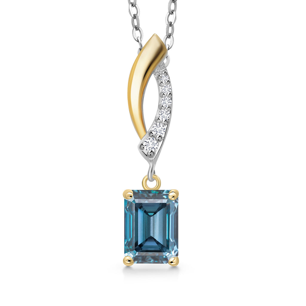 Persian Blue Moissanite - April_Pendant in 925 Sterling Silver and 10K Yellow Gold