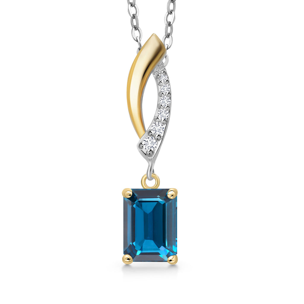London Blue Topaz - November_Pendant in 925 Sterling Silver and 10K Yellow Gold