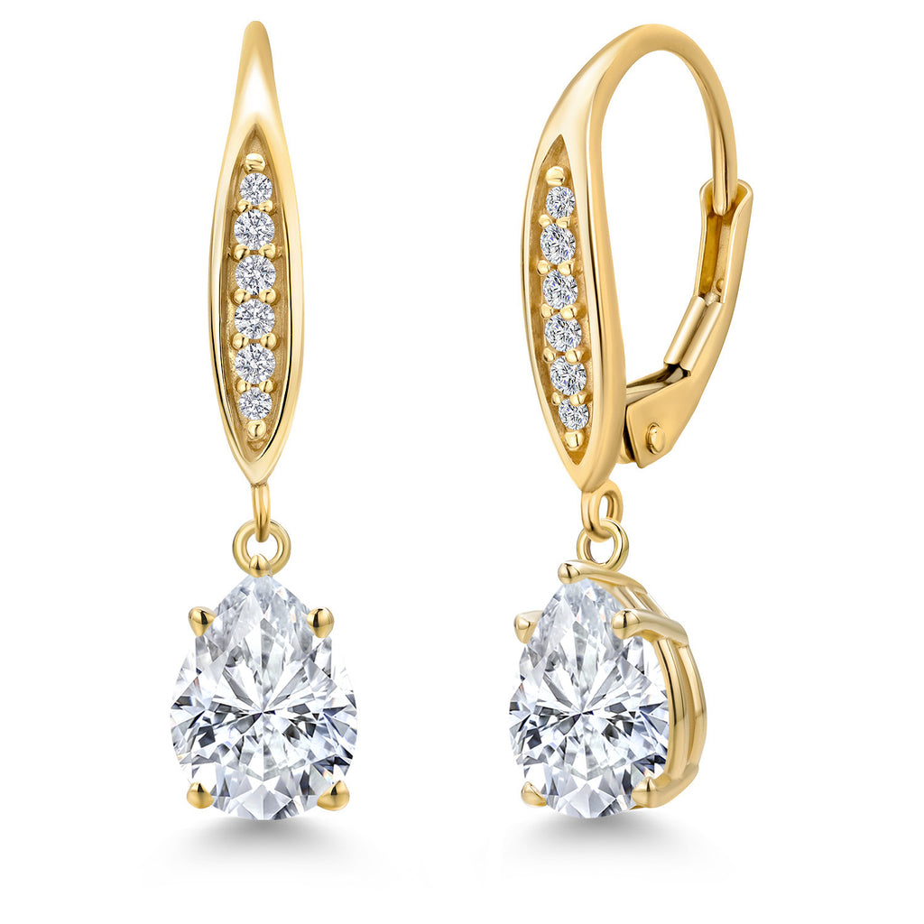 White Moissanite - April_Earrings in 10K Yellow Gold