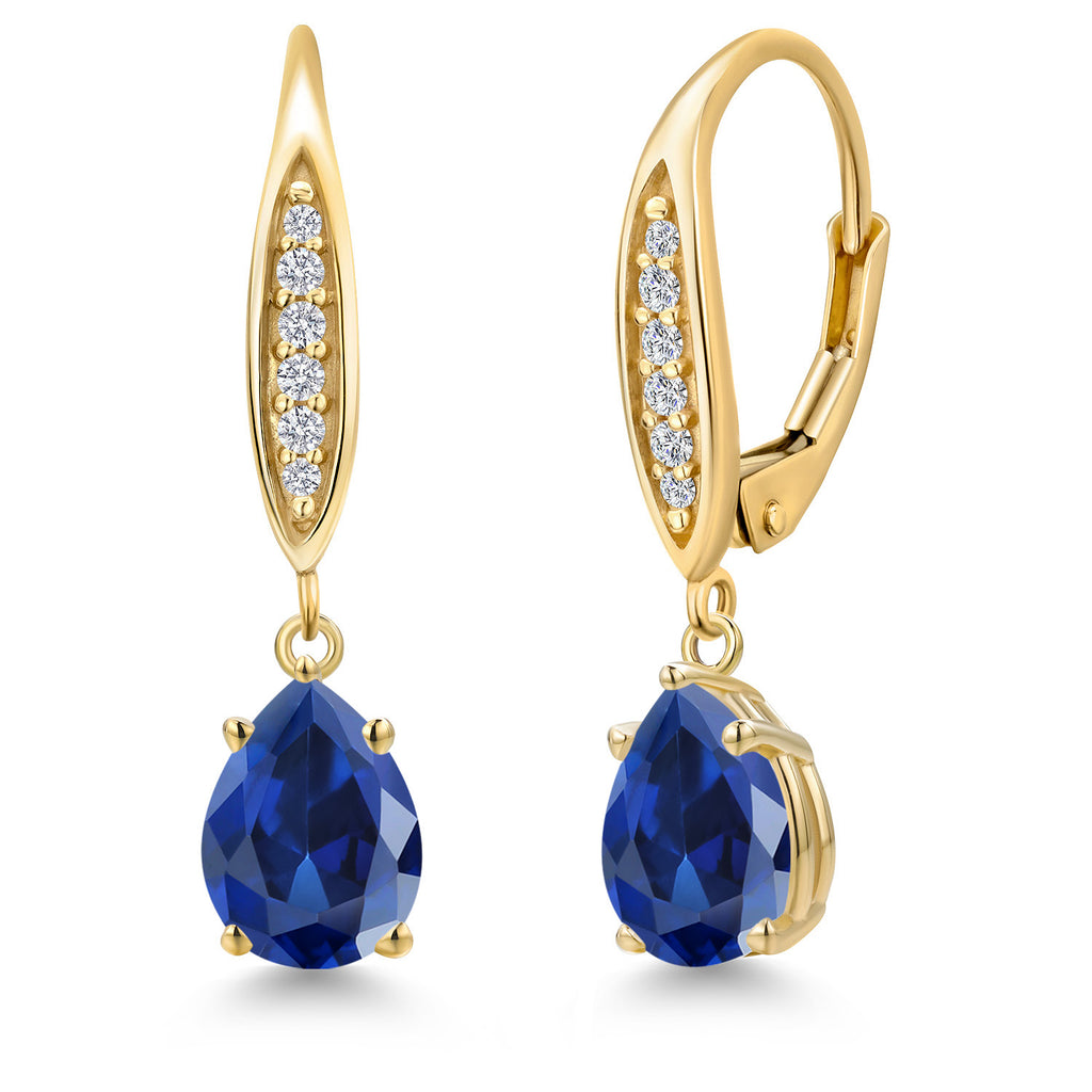 Blue Created Sapphire - September_Earrings in 10K Yellow Gold