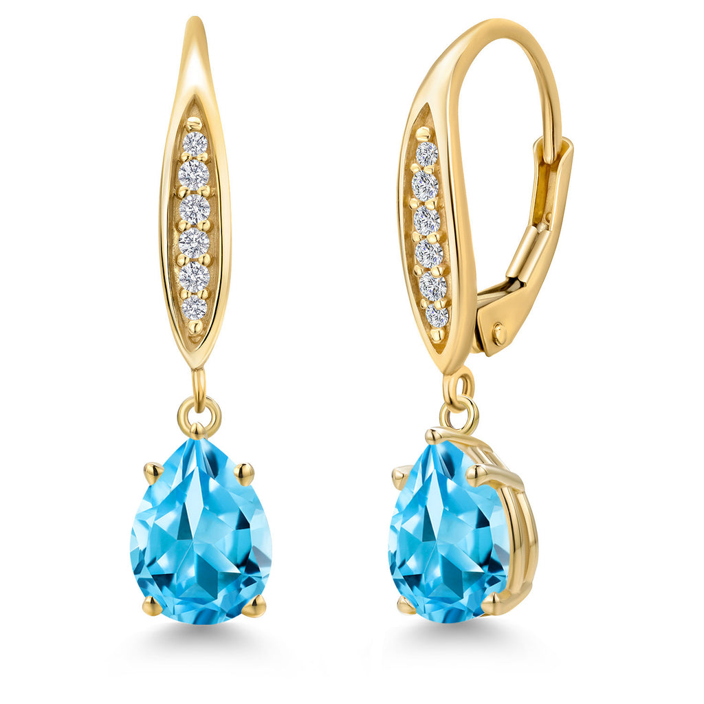 Swiss Blue Topaz - November_Earrings in 10K Yellow Gold