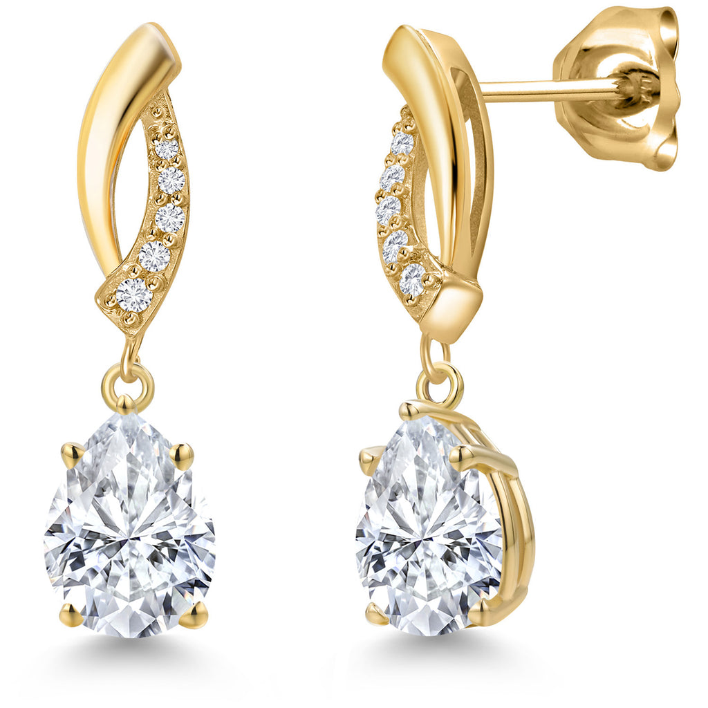 White Moissanite - April_Earrings in 10K Yellow Gold