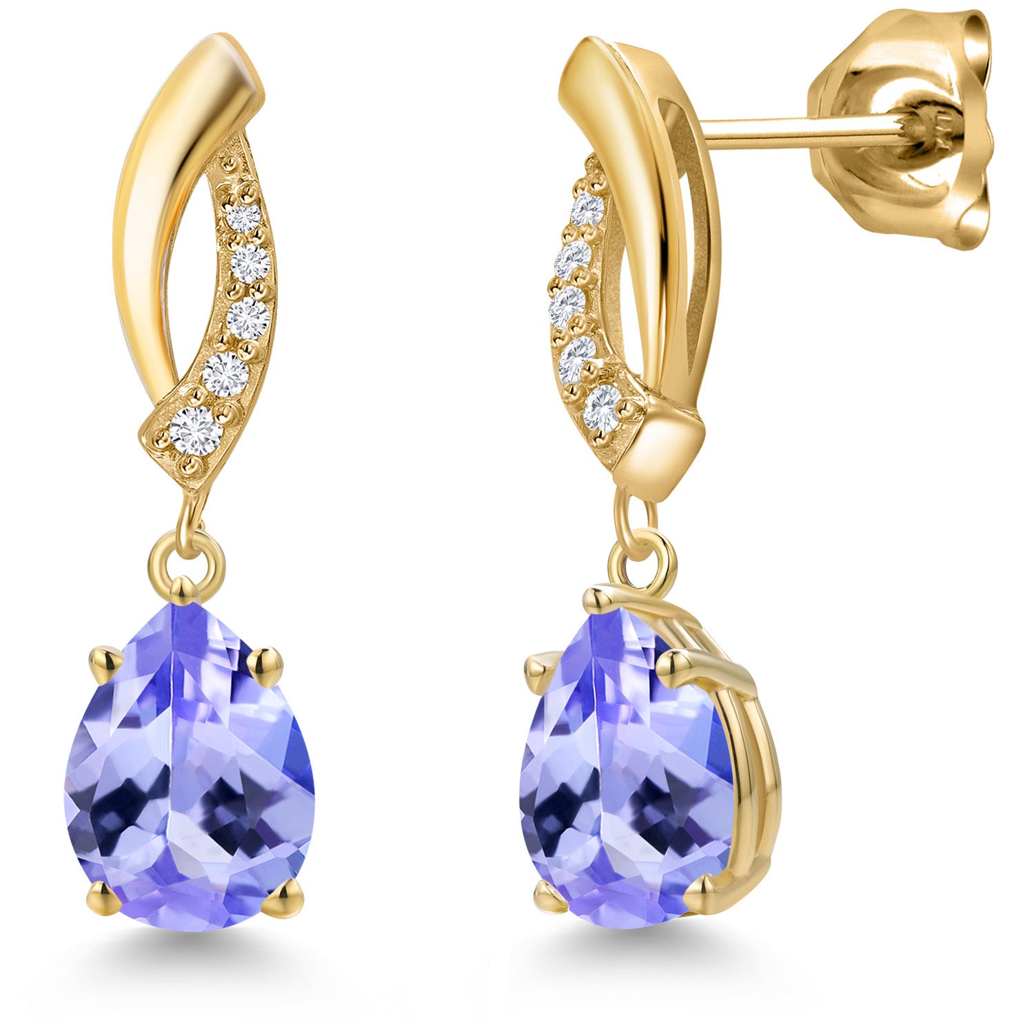 10K Yellow Gold Blue Tanzanite and E - F Lab Grown Diamond Stud Dangle Earrings for Women | 1.57 Cttw | Gemstone December Birthstone | Pear Shape 8X6MM