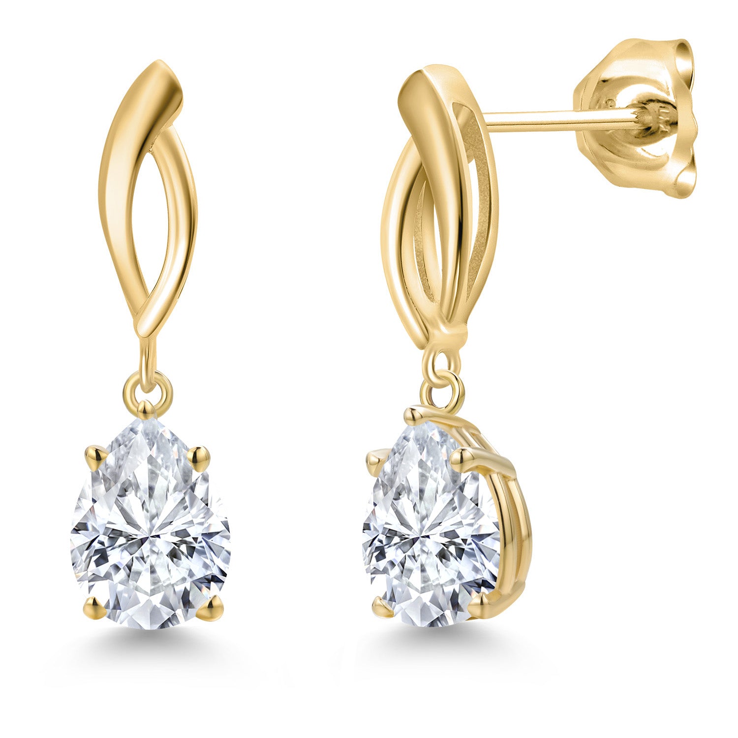 10K Yellow Gold White Moissanite Stud Dangle Earrings for Women | 2.30 Cttw | Gemstone Birthstone | Pear Shape 8X6MM