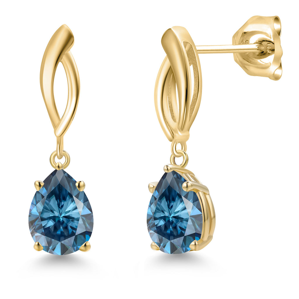 Persian Blue Moissanite - April_Earrings in 10K Yellow Gold