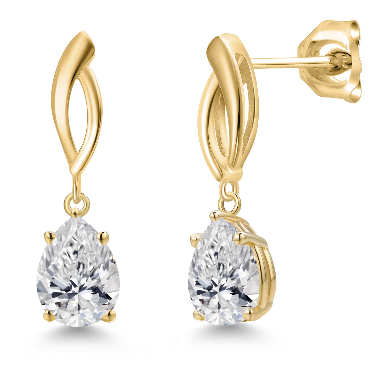 2.00 Cttw IGI Certified Lab Grown Diamond Stud Dangle Earrings For Women in 10K Yellow Gold | 1.00 Ct each Pear Shape 9x6 | F-G Color | VS1 Clarity