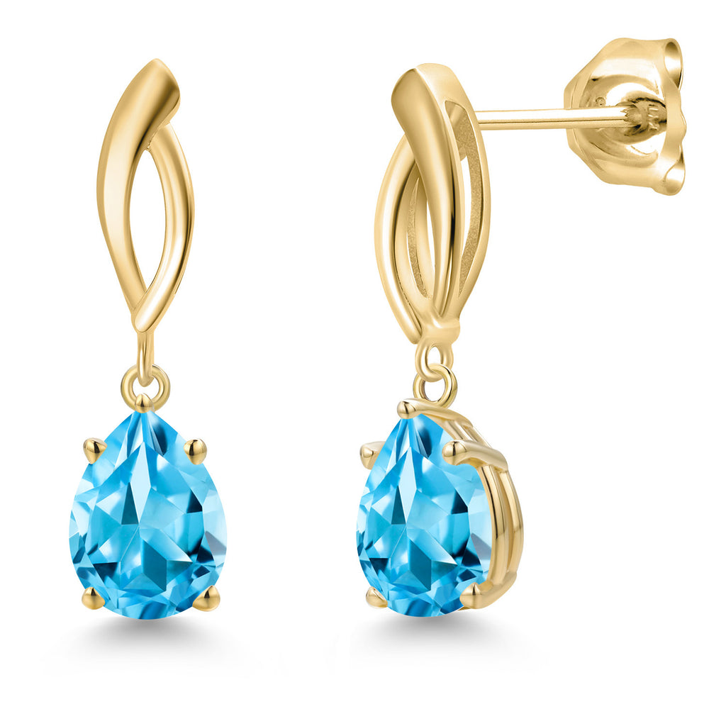 Swiss Blue Topaz - November_Earrings in 10K Yellow Gold