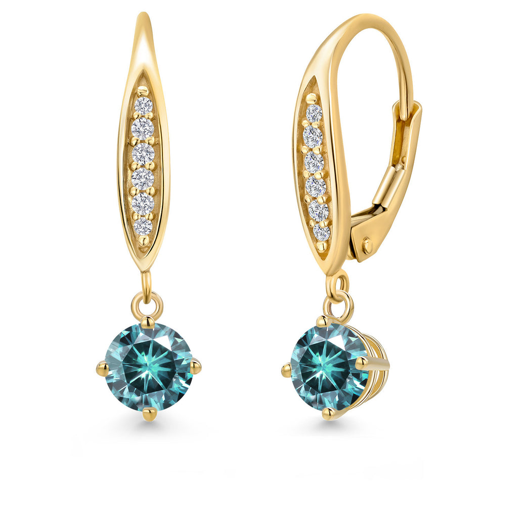 Blue Moissanite - April_Earrings in 10K Yellow Gold