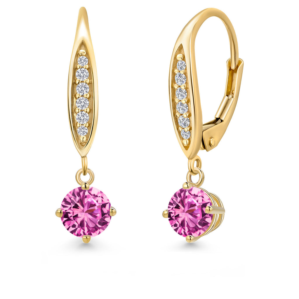 Pink Created Sapphire - September_Earrings in 10K Yellow Gold