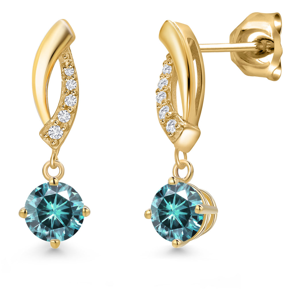 Blue Moissanite - April_Earrings in 10K Yellow Gold