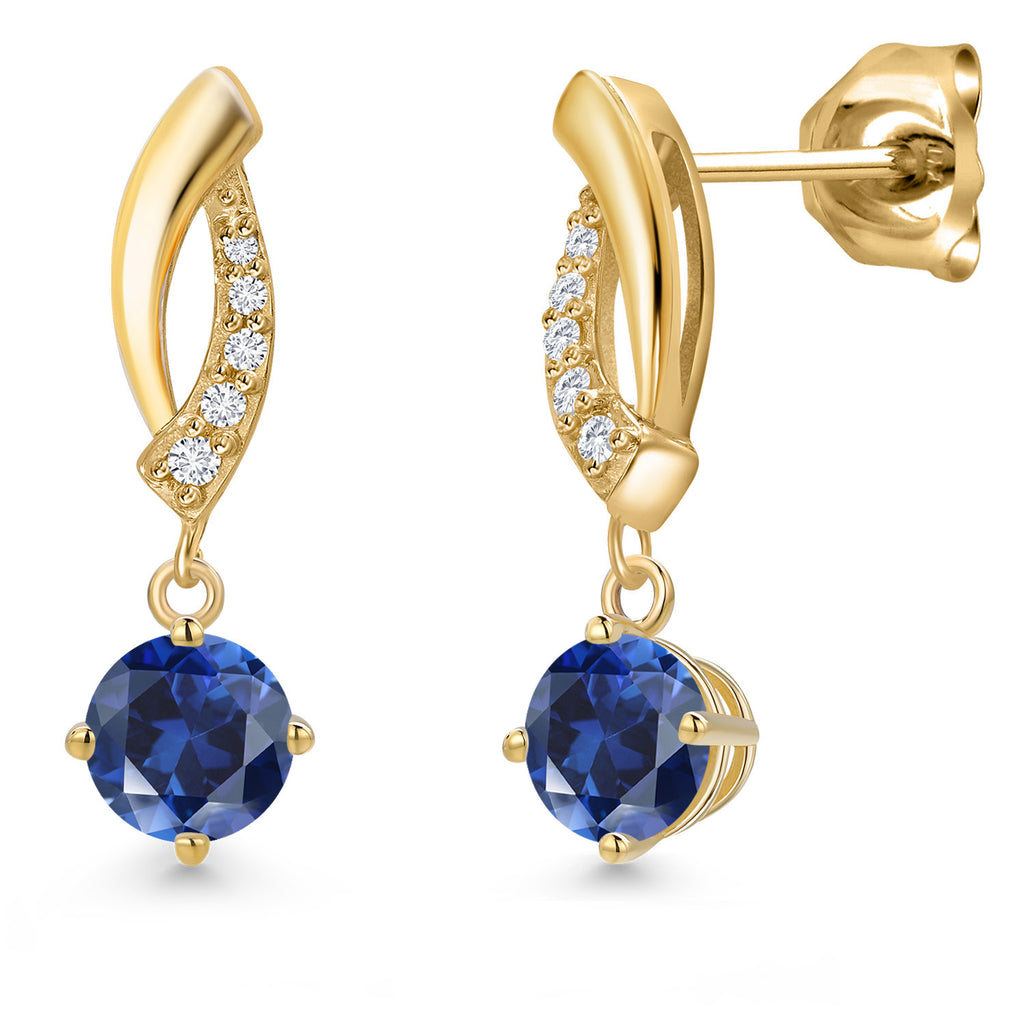 Blue Created Sapphire - September_Earrings in 10K Yellow Gold