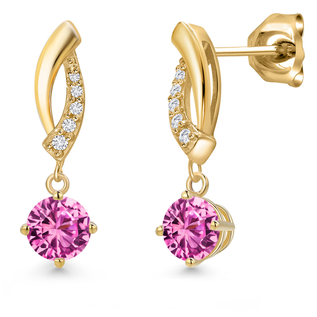 Pink Created Sapphire - September_Earrings in 10K Yellow Gold