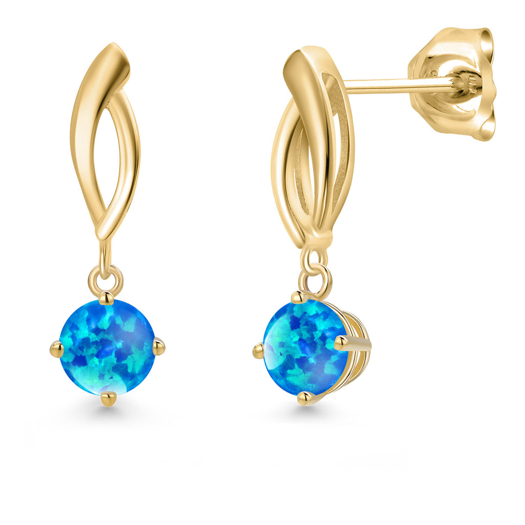 Blue Opal - October_Earrings in 10K Yellow Gold