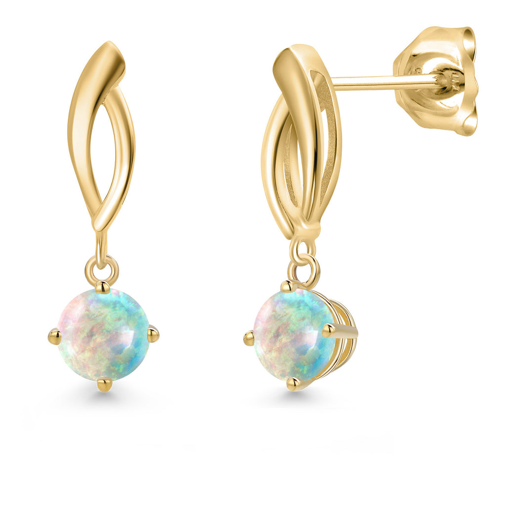 White Opal-Cabochon - October_Earrings in 10K Yellow Gold
