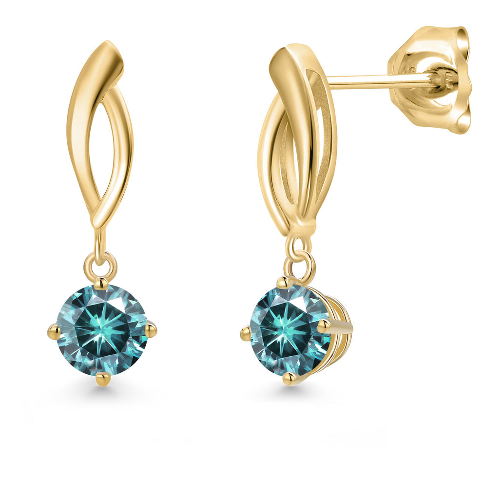 Blue Moissanite - April_Earrings in 10K Yellow Gold