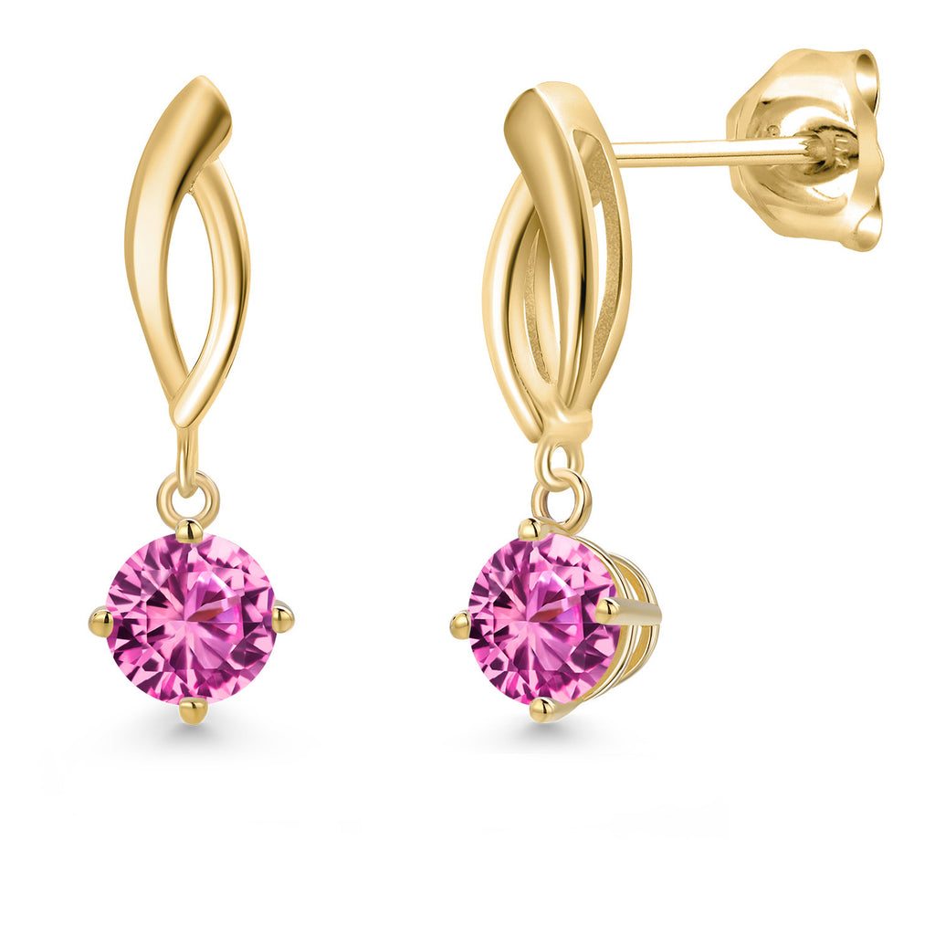 Pink Created Sapphire - September_Earrings in 10K Yellow Gold