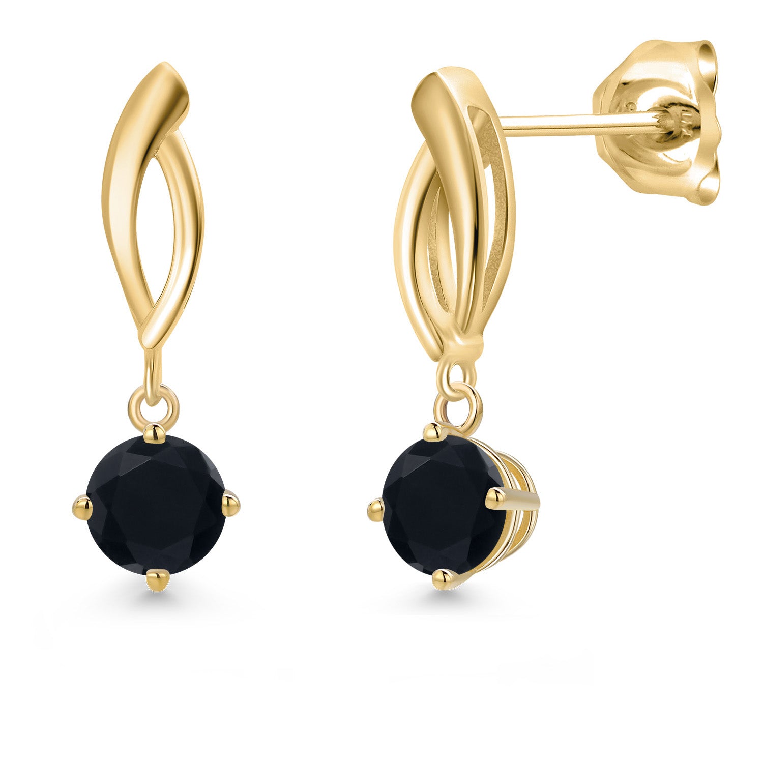 10K Yellow Gold Black Onyx Stud Dangle Earrings for Women | 0.95 Cttw | Gemstone December Birthstone | Round 5MM