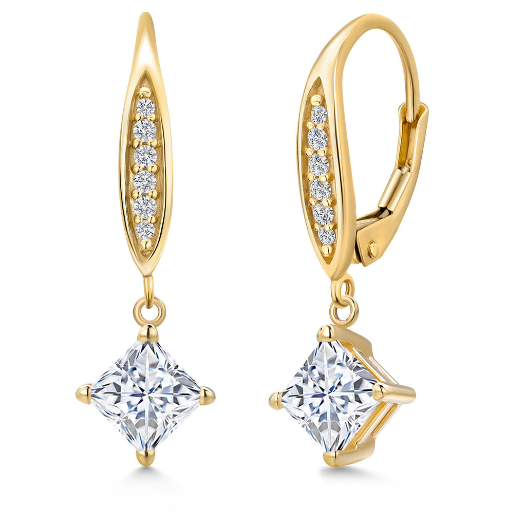 White Moissanite - April_Earrings in 10K Yellow Gold