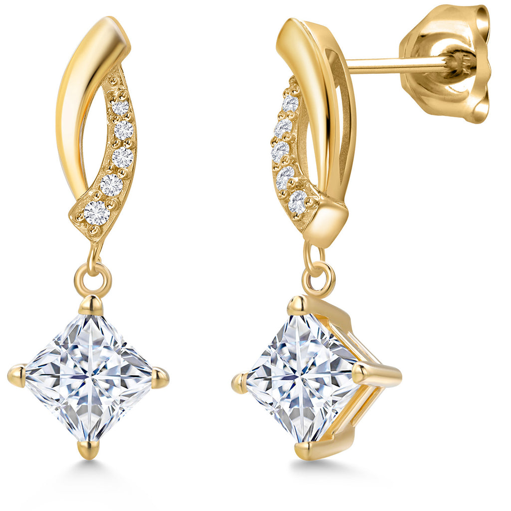 White Moissanite - April_Earrings in 10K Yellow Gold