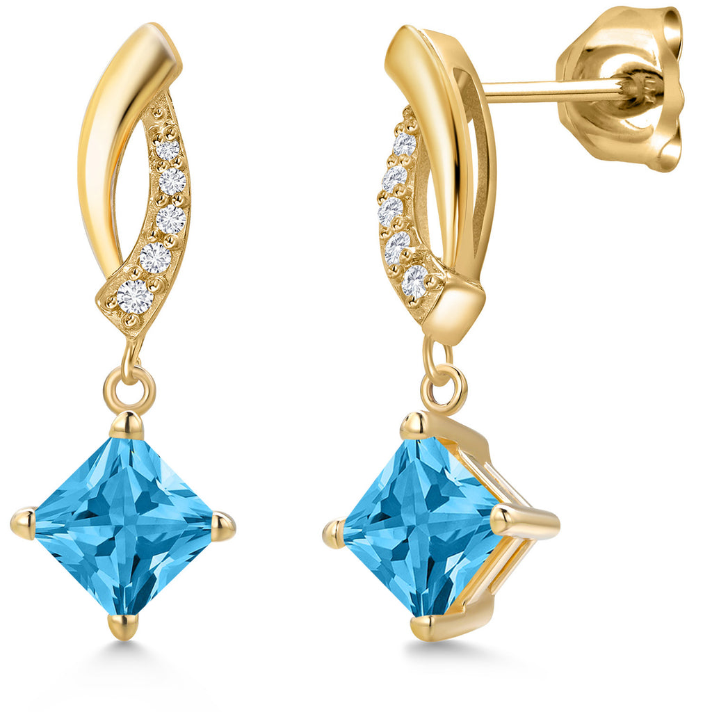 Swiss Blue Topaz - November_Earrings in 10K Yellow Gold