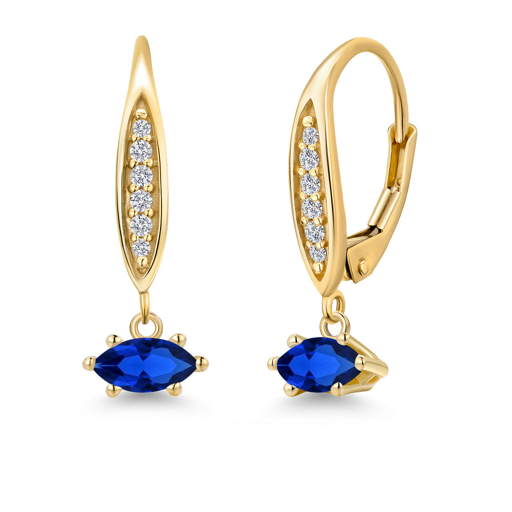 Blue Created Sapphire - September_Earrings in 10K Yellow Gold