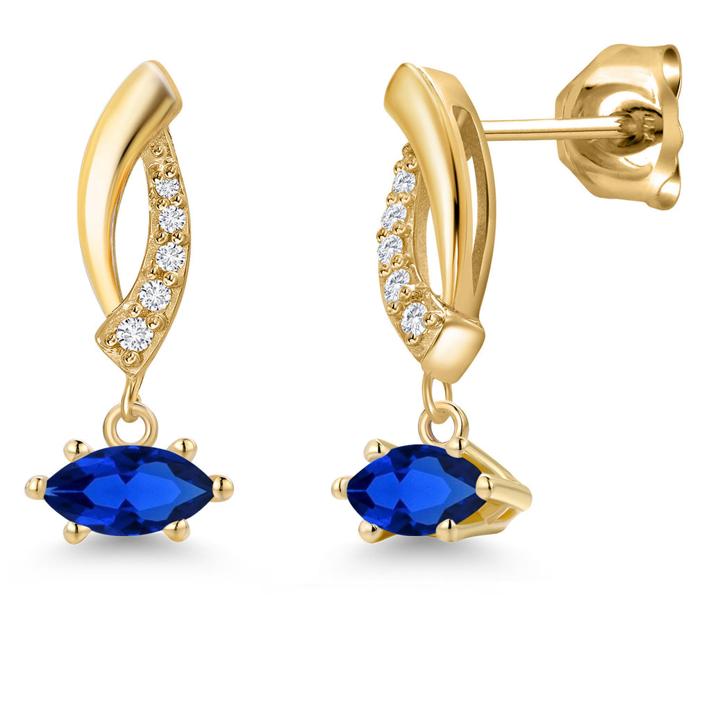 Blue Created Sapphire - September_Earrings in 10K Yellow Gold