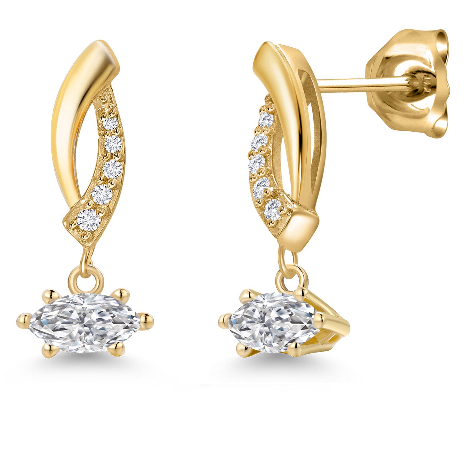 10K Yellow Gold Lab Grown Diamond Stud Dangle Earrings for Women | 0.45 Cttw | Gemstone April Birthstone | Marquise 6X3MM